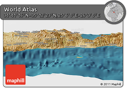 Satellite Panoramic Map of the Area around 34° 56' 49" N, 25° 34' 30" E