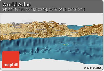 Satellite Panoramic Map of the Area around 34° 56' 49" N, 25° 34' 30" E