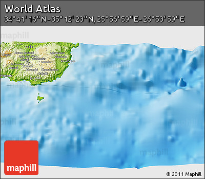 Physical 3D Map of the Area around 34° 56' 49" N, 26° 25' 29" E