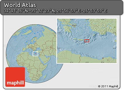 Savanna Style Location Map of the Area around 34° 56' 49" N, 26° 25' 29" E, hill shading