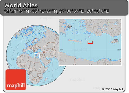 Gray Location Map of the Area around 34° 56' 49" N, 28° 7' 30" E
