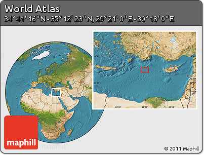 Satellite Location Map of the Area around 34° 56' 49" N, 29° 49' 30" E