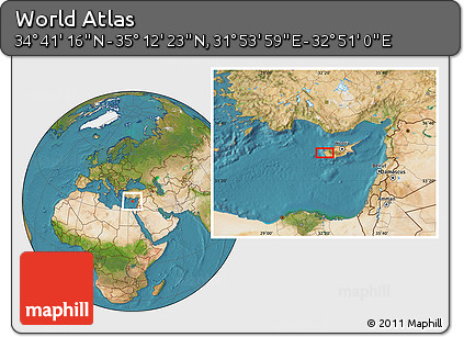 Satellite Location Map of the Area around 34° 56' 49" N, 32° 22' 30" E