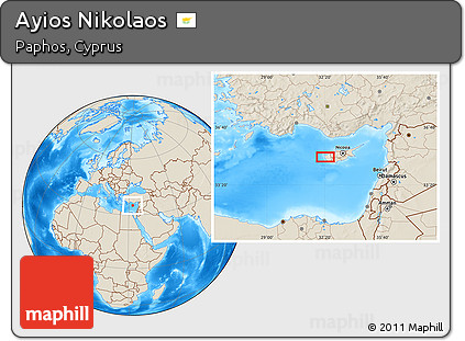 Shaded Relief Location Map of Ayios Nikolaos