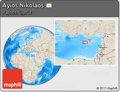 Shaded Relief Location Map of Ayios Nikolaos
