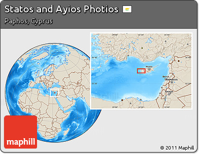 Shaded Relief Location Map of Statos and Ayios Photios