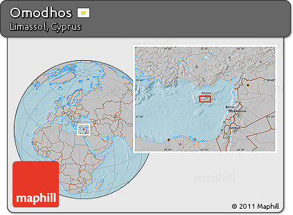 Gray Location Map of Omodhos, hill shading