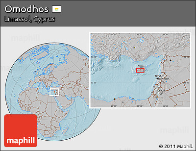 Gray Location Map of Omodhos, hill shading
