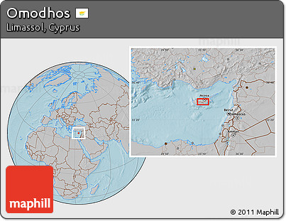Gray Location Map of Omodhos, hill shading