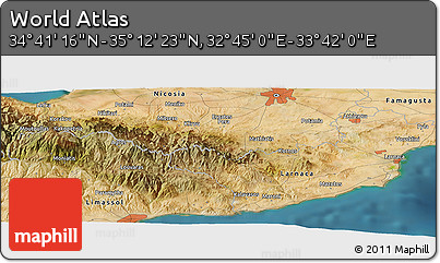 Satellite Panoramic Map of the Area around 34° 56' 49" N, 33° 13' 30" E