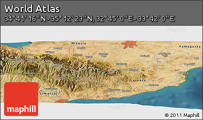 Satellite Panoramic Map of the Area around 34° 56' 49" N, 33° 13' 30" E