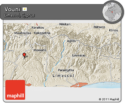 Shaded Relief Panoramic Map of Vouni