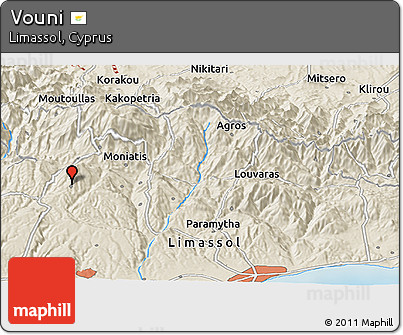 Shaded Relief Panoramic Map of Vouni