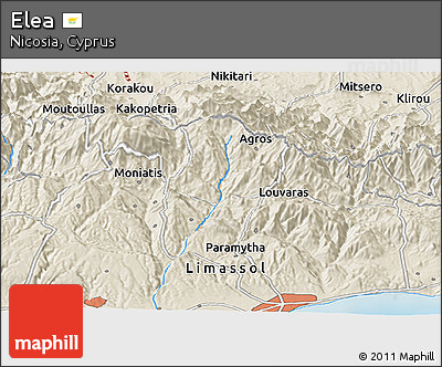 Shaded Relief Panoramic Map of Elea