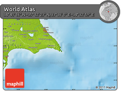 Physical Map of the Area around 34° 56' 49" N, 34° 4' 30" E