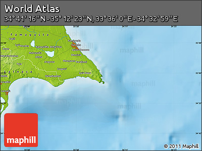 Physical Map of the Area around 34° 56' 49" N, 34° 4' 30" E