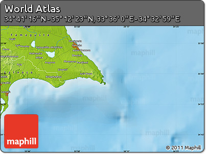 Physical Map of the Area around 34° 56' 49" N, 34° 4' 30" E