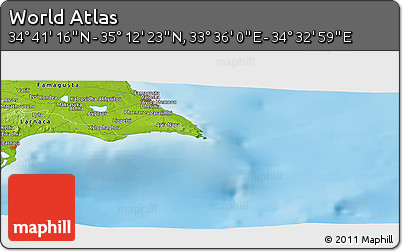 Physical Panoramic Map of the Area around 34° 56' 49" N, 34° 4' 30" E