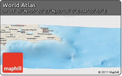Shaded Relief Panoramic Map of the Area around 34° 56' 49" N, 34° 4' 30" E