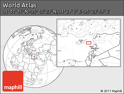 Blank Location Map of the Area around 34° 56' 49" N, 34° 55' 29" E
