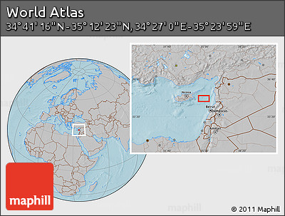 Gray Location Map of the Area around 34° 56' 49" N, 34° 55' 29" E, hill shading