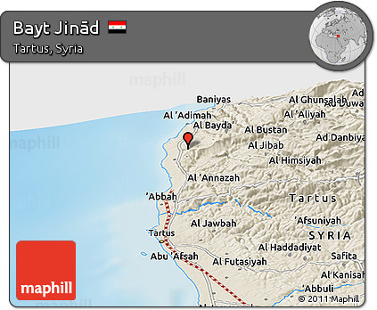 Shaded Relief Panoramic Map of Bayt Jinād