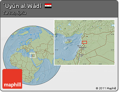 Savanna Style Location Map of `Uyūn Al Wādī, hill shading