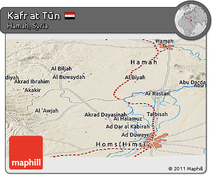 Shaded Relief Panoramic Map of Kafr At Tūn