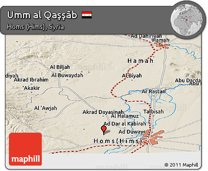 Shaded Relief Panoramic Map of Umm Al Qaşşāb