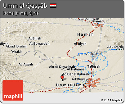 Shaded Relief Panoramic Map of Umm Al Qaşşāb