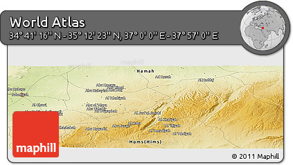 Physical Panoramic Map of the Area around 34° 56' 49" N, 37° 28' 30" E