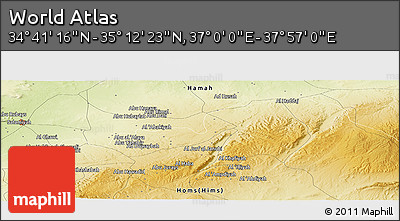 Physical Panoramic Map of the Area around 34° 56' 49" N, 37° 28' 30" E