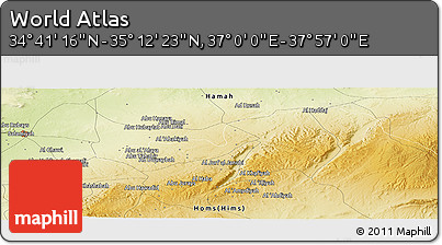 Physical Panoramic Map of the Area around 34° 56' 49" N, 37° 28' 30" E