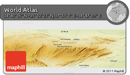 Physical Panoramic Map of the Area around 34° 56' 49" N, 38° 19' 30" E