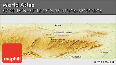Physical Panoramic Map of the Area around 34° 56' 49" N, 38° 19' 30" E