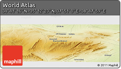 Physical Panoramic Map of the Area around 34° 56' 49" N, 38° 19' 30" E