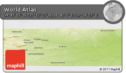 Physical Panoramic Map of the Area around 34° 56' 49" N, 39° 10' 29" E