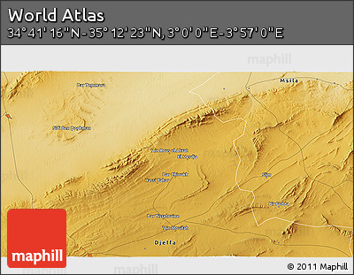 Physical 3D Map of the Area around 34° 56' 49" N, 3° 28' 30" E