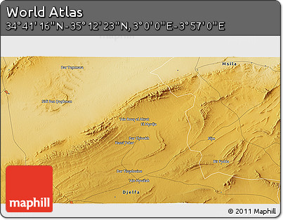 Physical 3D Map of the Area around 34° 56' 49" N, 3° 28' 30" E