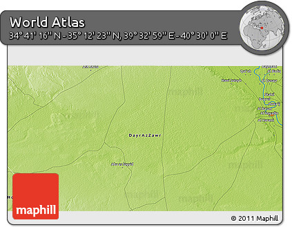 Physical 3D Map of the Area around 34° 56' 49" N, 40° 1' 29" E