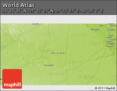 Physical 3D Map of the Area around 34° 56' 49" N, 40° 1' 29" E