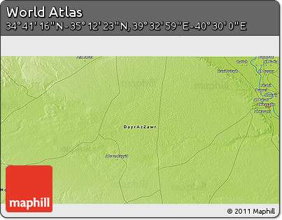Physical 3D Map of the Area around 34° 56' 49" N, 40° 1' 29" E
