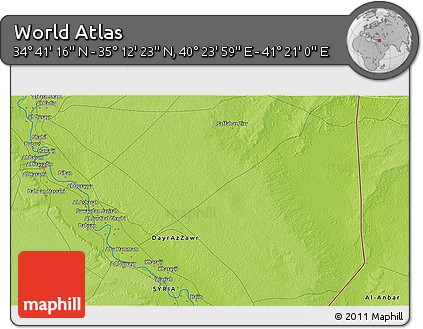 Physical 3D Map of the Area around 34° 56' 49" N, 40° 52' 30" E