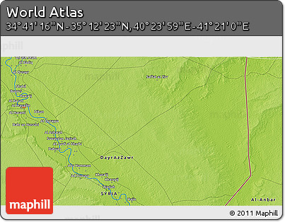 Physical 3D Map of the Area around 34° 56' 49" N, 40° 52' 30" E