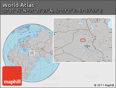 Gray Location Map of the Area around 34° 56' 49" N, 43° 25' 29" E