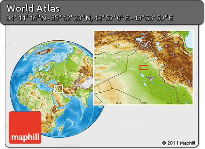 Physical Location Map of the Area around 34° 56' 49" N, 43° 25' 29" E