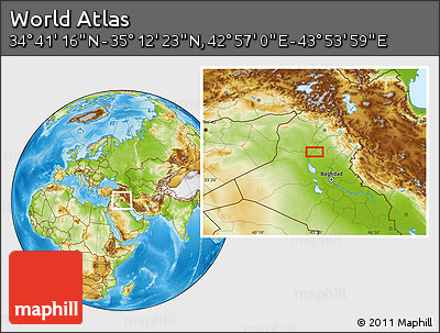 Physical Location Map of the Area around 34° 56' 49" N, 43° 25' 29" E