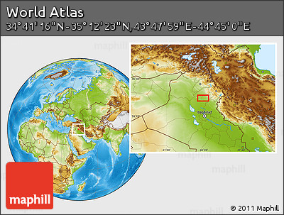 Physical Location Map of the Area around 34° 56' 49" N, 44° 16' 29" E