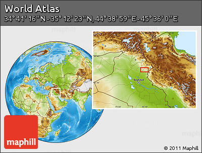 Physical Location Map of the Area around 34° 56' 49" N, 45° 7' 30" E