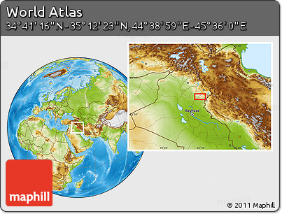 Physical Location Map of the Area around 34° 56' 49" N, 45° 7' 30" E